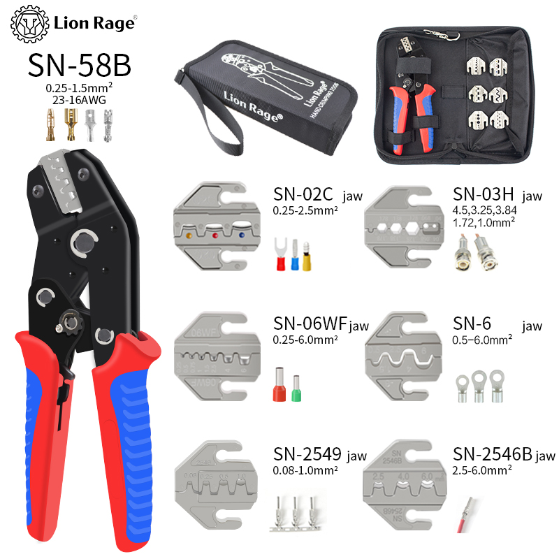 Mc4 Crimping Tool - XH2.54/DuPont2.54/2.8/4.8/6.3/yalıtımsız/Ferrule terminalleri (0.25-1.5mm²) 23-16AWG için SN-58B