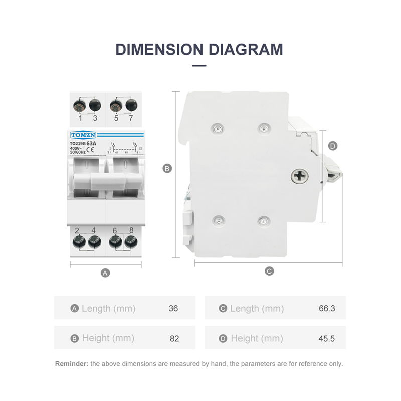 Din Rail Circuit Breaker - 2P 63A Çift Güç Manuel Transfer
