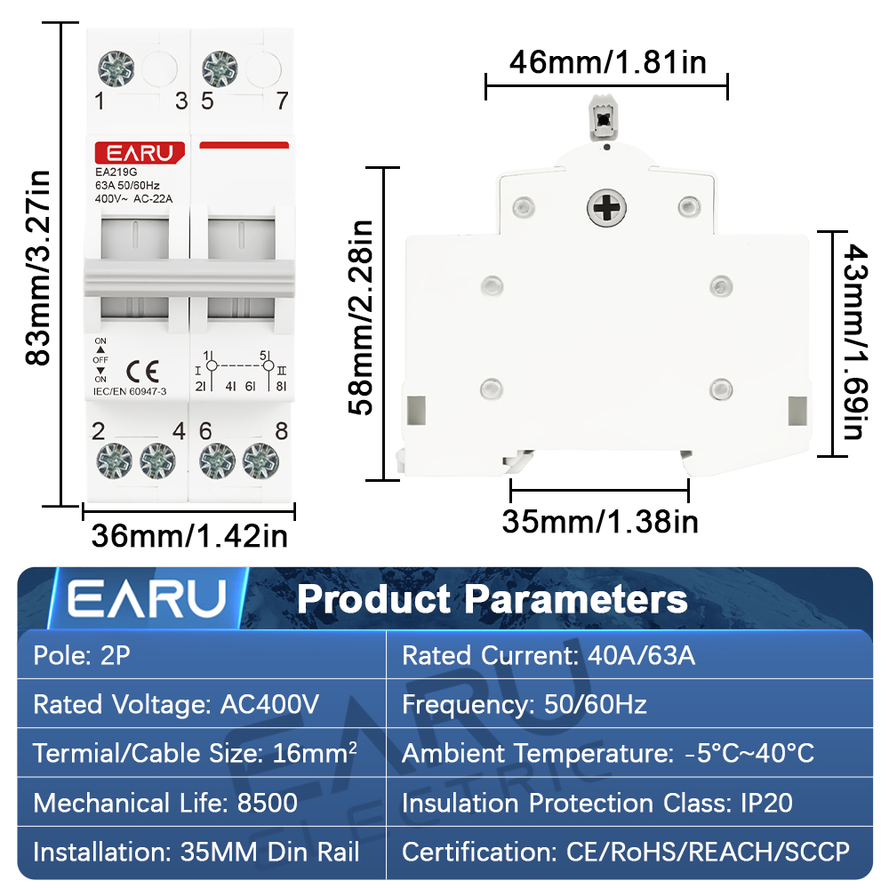 EARU 2P 40A 63A AC 400V Din Ra - Din Rail Circuit Breaker incelemesi ve fiyatı